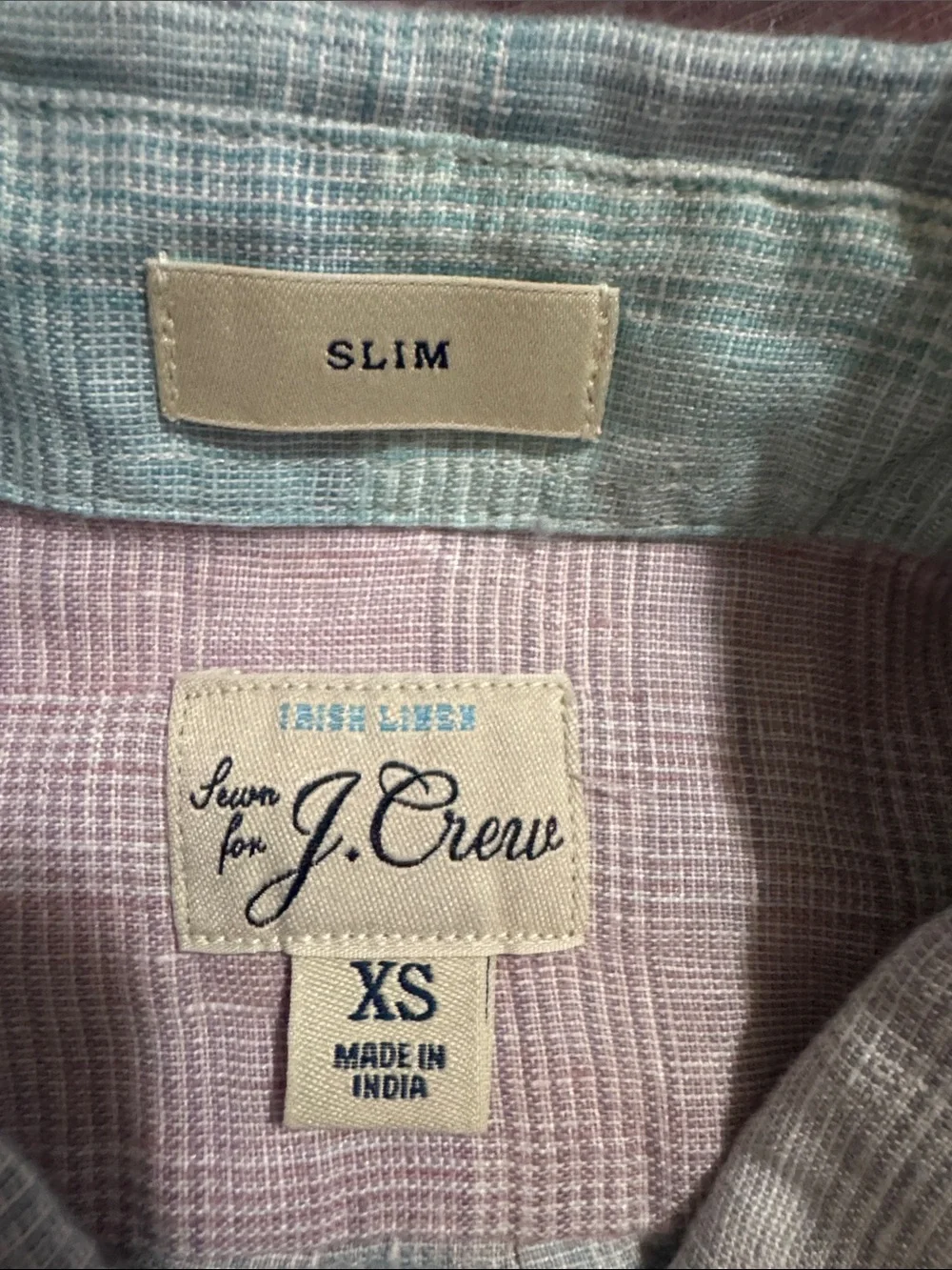 J Crew Baird McNutt Irish Linen Pastel Glen Plaid Button Down Shirt-XS Slim Fit
